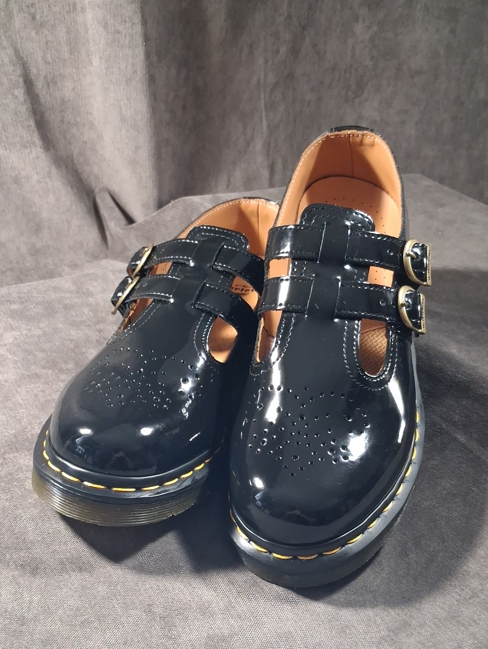 Dr. Martens 8065 Black Patent Leather Double Buckle Mary Janes VG+ US 9